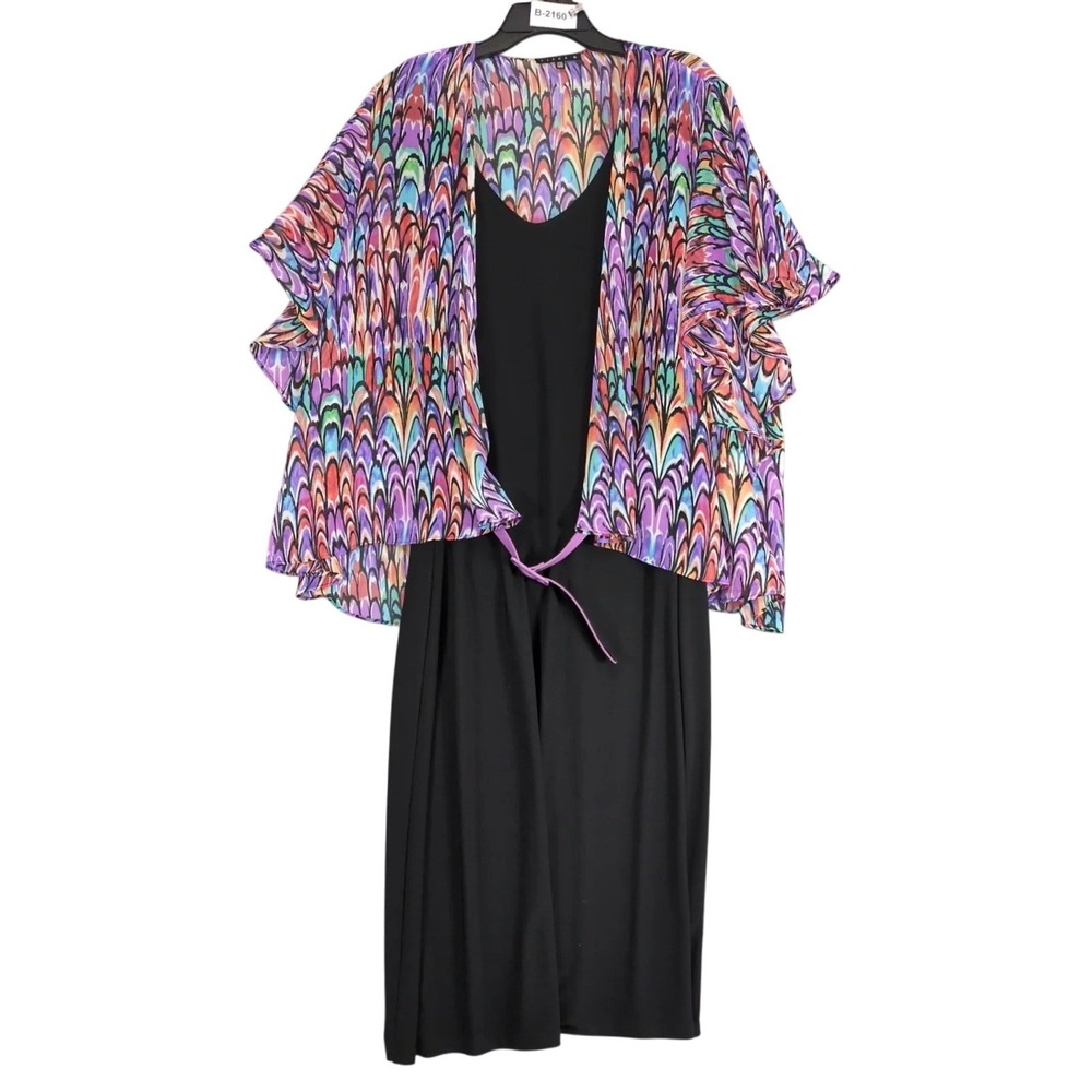 Tiana B. 3pc A-Line Maxi Dress, Sheer Blouse & Belt Plus Size 18W Black Purple